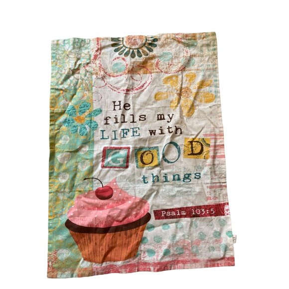 Decorative Cotton Tea Towel With Psalm 103:5 Quote & Cupcake Design Multicolor K - Picture 2 of 6